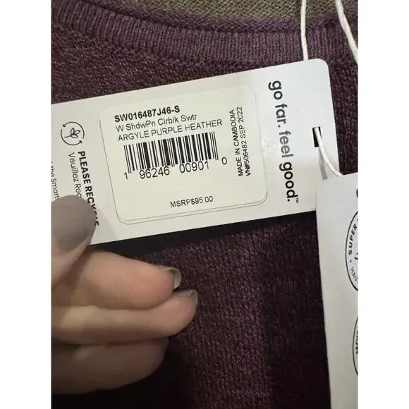 NWT Smartwool Shadow Pine Colorblock Sweater, Argyle Purple Heather, Sz S - Picture 4 of 6